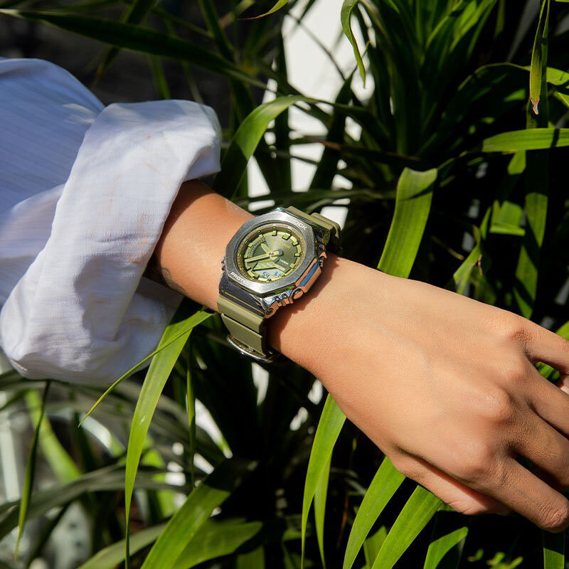 Jam tangan wanita seri GM-2100 Farmhouse Oak jam tangan olahraga lari malam tahan benturan tahan air pencahayaan jam pasangan mewah
