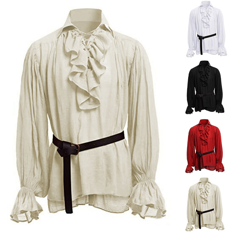 Retro Männer \\\'s Gothic Shirt Top viktoria nischen mittelalter lichen Rüschen Piraten Puff Ärmel Vintage inspiriert modischen Stil klassischen Look