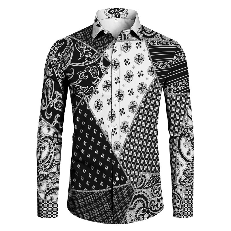 Рубашка мужская оверсайз с длинным рукавом, Дизайнерский Модный Роскошный однобортный Кардиган в стиле Харадзюку, Повседневная Уличная одежда с пейсли принтом
