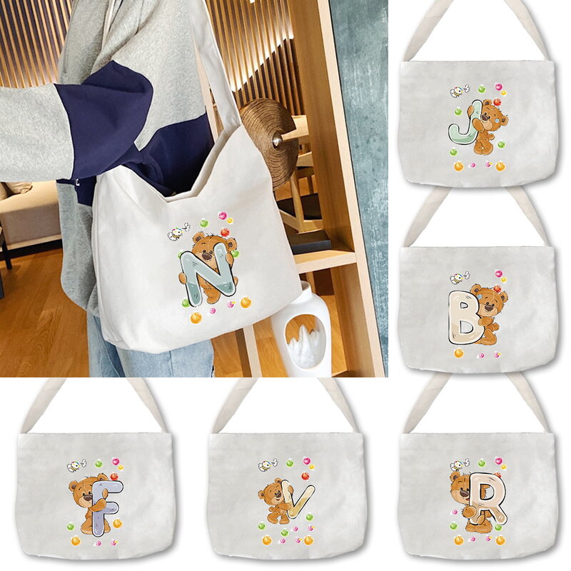 New Canvas Material Shoulder Bags Women's Fashion Bear Letter Series Multi Functional Shoulder Bag Leisure Travel Handbag