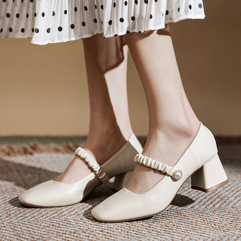 Sapatos de dedo redondo Mary Jane femininos, sapatos de boca rasa, moda primavera e outono, 2024