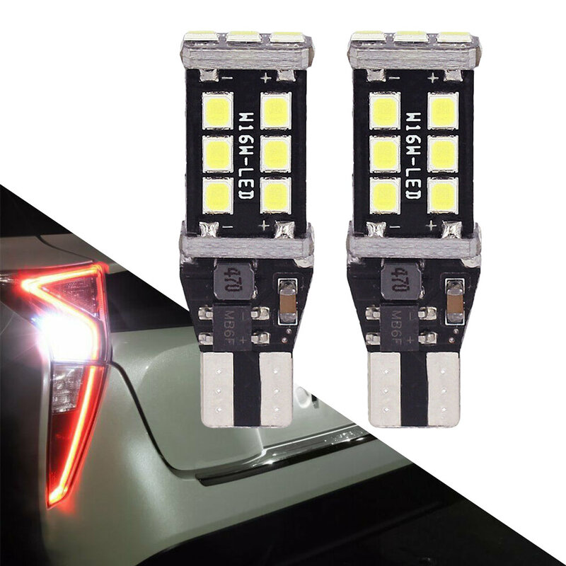 Bombillas LED Canbus blancas superbrillantes para coche, luz de marcha atrás de respaldo, 12-24V, 0.55A, accesorios universales, 49x15mm, W16W T15, 2 piezas