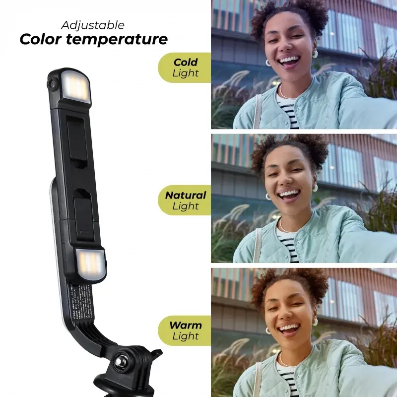 Vivitar-Selfie Stick ترايبود مع أضواء LED رباعية ، لاسلكي عن بعد ، أسود ، Vivtr2l36