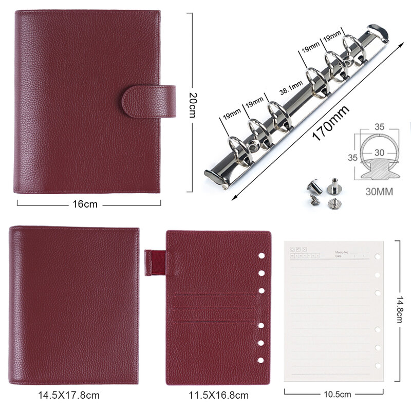 Moterm-Bloc-notes en cuir véritable, style galet, agenda, portefeuille, journal, horizon, Versa, 3.0 anneaux, licence, 30 mm