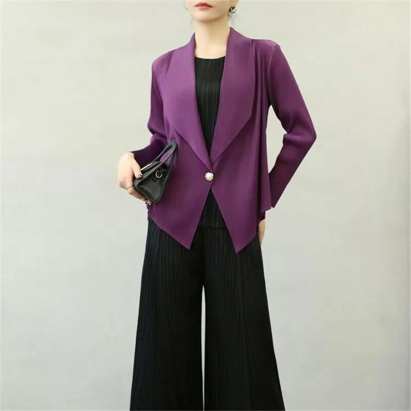 High-End Pleated Jacket Women's Casual Coat 2024 New Summer Spring Autumn Thin Jacket Tops Loose Single Buckle Folded Coat