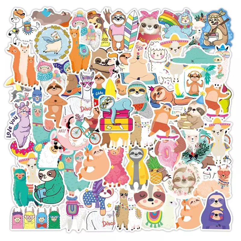 10/30/50 PCS Cute Cartoon Alpaca Sloth Sticker Graffiti Toy Luggage Suitcase DIY Skateboard Phone Case Diary DecorationWholesale