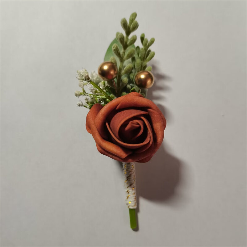 PE masculino Rose Boutonniere para padrinho, botoeira Corsage Pins, flores brancas e azuis, acessórios do casamento, casamento, casamento