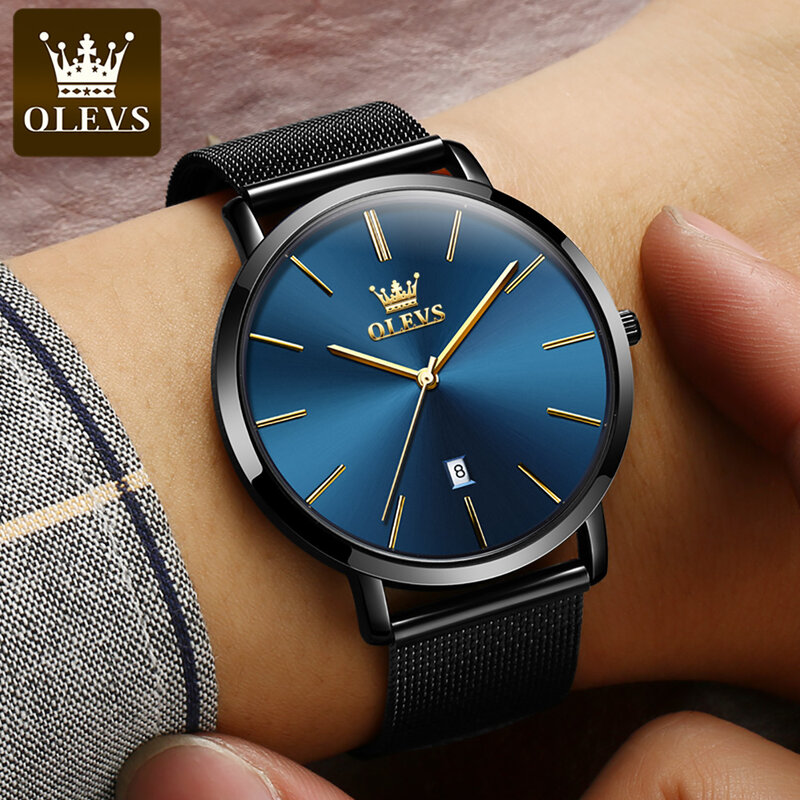 OLEVS-Reloj de pulsera de cuarzo ultradelgado para hombre y mujer, cronógrafo de lujo, de acero inoxidable, resistente al agua, a la moda