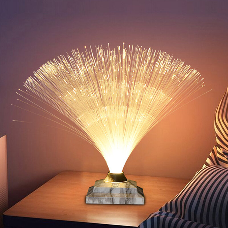 Three-color Dimming LED Creative Fiber Optic Light Flash Table Lamp Bedroom Starry Fiber Optic Flower Atmosphere  Night Light
