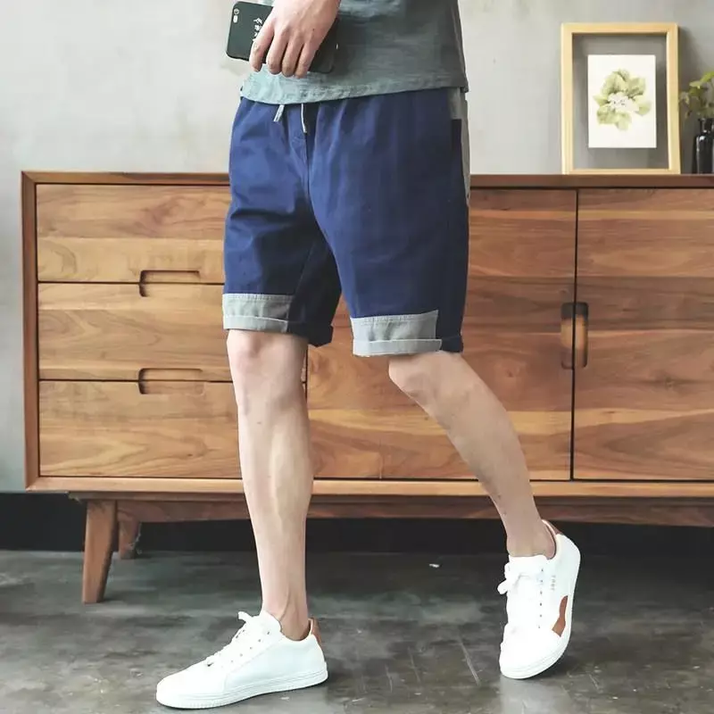 Male Bermuda Short Pants Spliced Men's Cargo Shorts with Pockets Half Summer Y2k Front Pocket Cotton Big and Tall Harajuku Loose