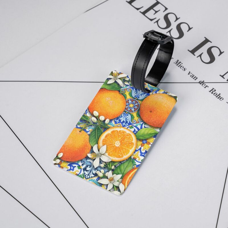 Custom Mediterranean Tiles Oranges Lemons Luggage Tags for Suitcases Fashion Baggage Tags Privacy Cover ID Label