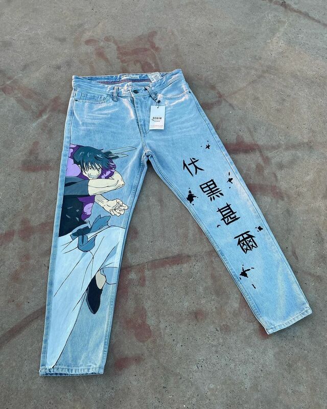 Harajuku Anime Grafik Jeans mit weitem Bein Streetwear Y2k Jeans für Männer breite Hosen Hosen Frauen neue japanische Stil Jeans mit hoher Taille