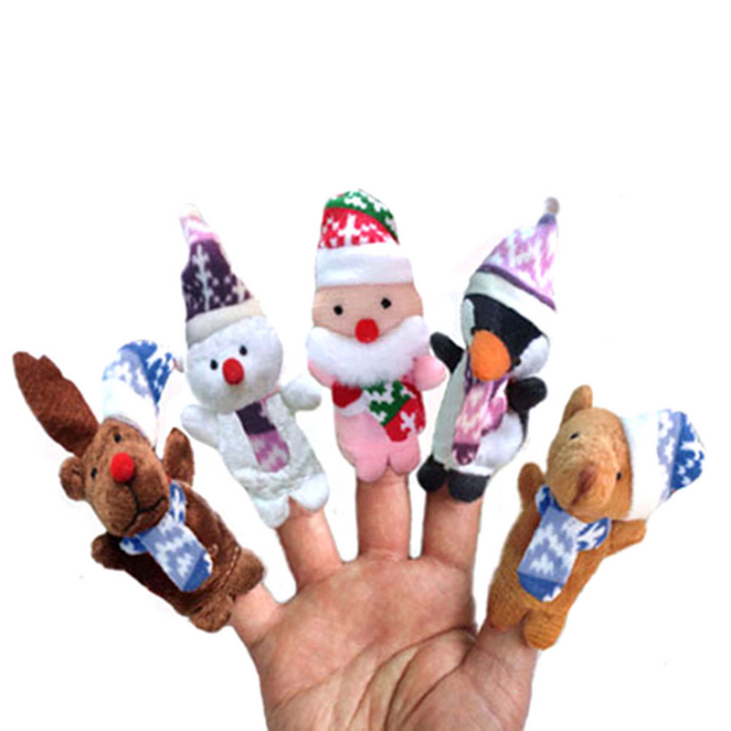Fantoches de dedo para os membros da família de Natal, Santa, Elk, Sonowman, bonecas animais, favores do partido, presentes, 10PCs