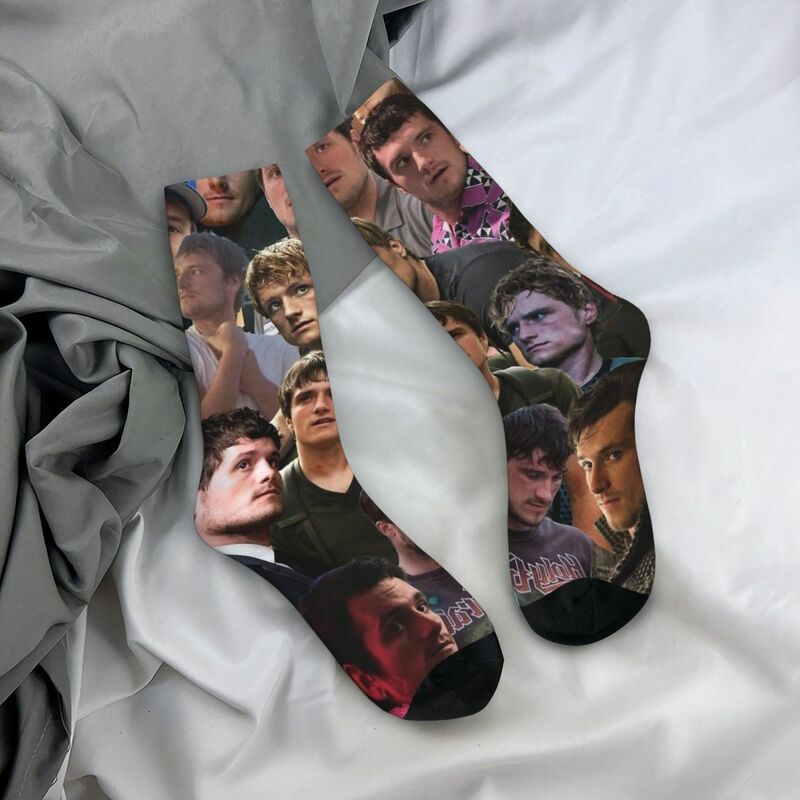Casual Josh Hutcherson Photo Collage Basketball Socks Polyester Middle Tube Socks for Women Men Sweat Absorbing