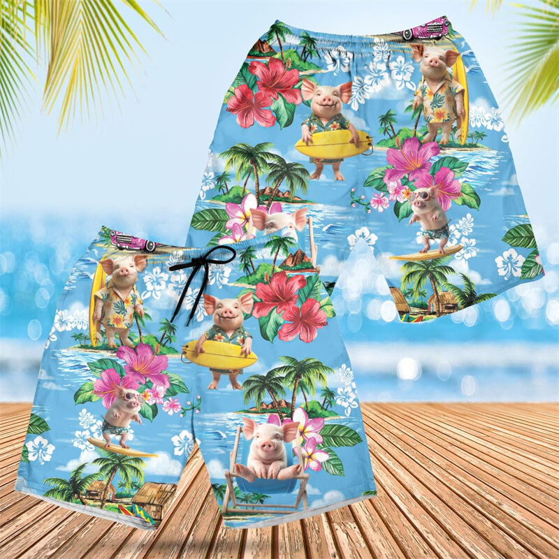 Pantalones cortos con gráfico de cerdo para hombre y mujer, ropa de diseño divertido, pantalones cortos de playa, bañadores de animales hawaianos, pantalones Aloha, Tops de Hip Hop