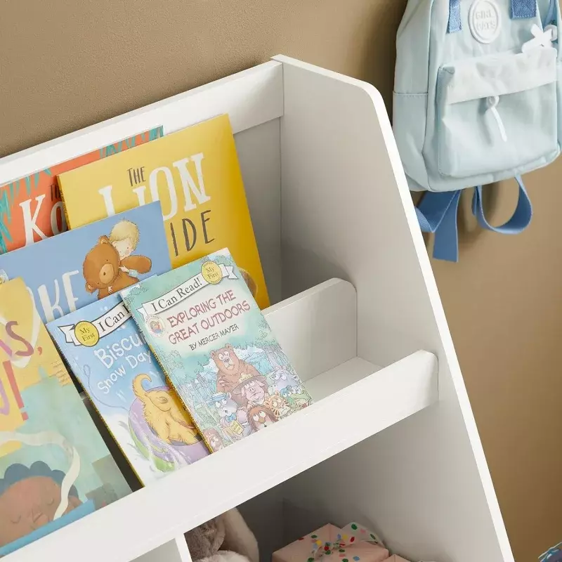 KMB83-W Haotian, regał dla dzieci półka na książki organizer zabawek z klatką piersiową na kółkach