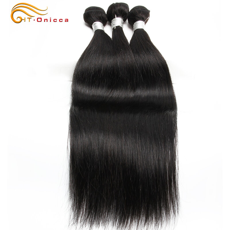 Brazilian Hair Straight Bundles With Closure 70g/pc Human Hair Bundles With Closure 4x4 Lace Closure Human Hair Extensions