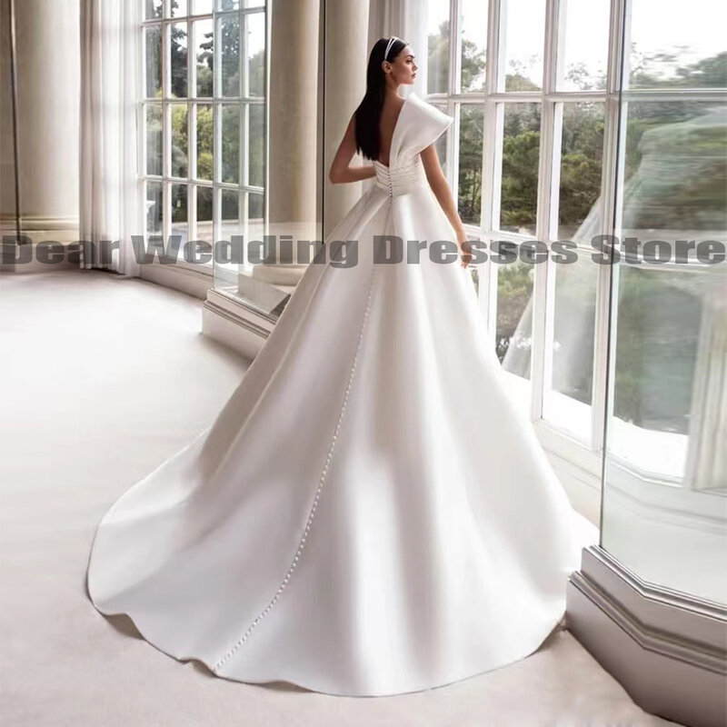 2023 elegante Frauen der Braut Kleider Satin Plissee Ein Schulter A-Line Prinzessin Hochzeit Kleid Formale Strand Party Vestidos De Novie