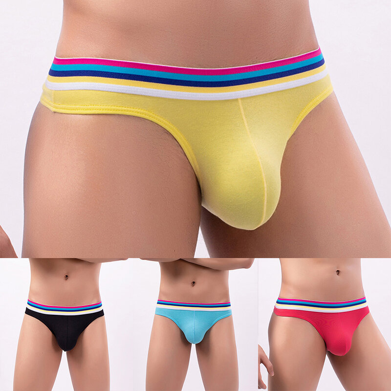 Fashionable Male Cotton Low Waist Briefs Panties Bulge Pouch Thongs Underwear in Blue/Yellow/Red/Black with Bulge Pouch