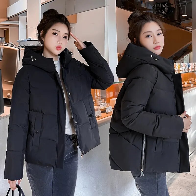 Новинка 2024, корейский Свободный пуховик из хлопка, Женская парка с капюшоном и подкладкой, зимняя куртка, плотное теплое хлопковое пальто, зимняя одежда, верхняя одежда