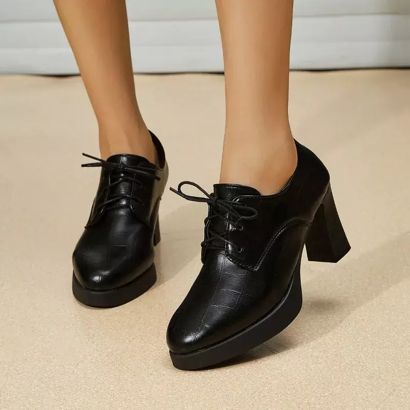 Scarpe da donna alla moda, tacchi alti, primavera e autunno nuove scarpe singole 2024, tacchi spessi, stampa a punta, scarpe singole da donna