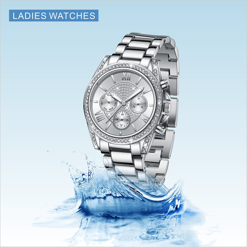 Ever Move jam tangan kuarsa wanita, arloji mewah Aloi elegan tahan air dengan tanggal dan Minggu, jam tangan hadiah untuk wanita