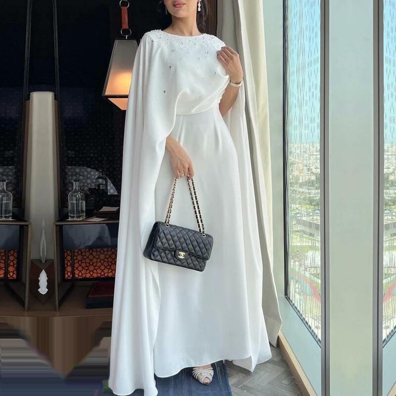 O-Ausschnitt Dubai Ballkleid Schal Ärmel Abendkleid mit Federn knöchel lange Frauen Hochzeits kleid 2023