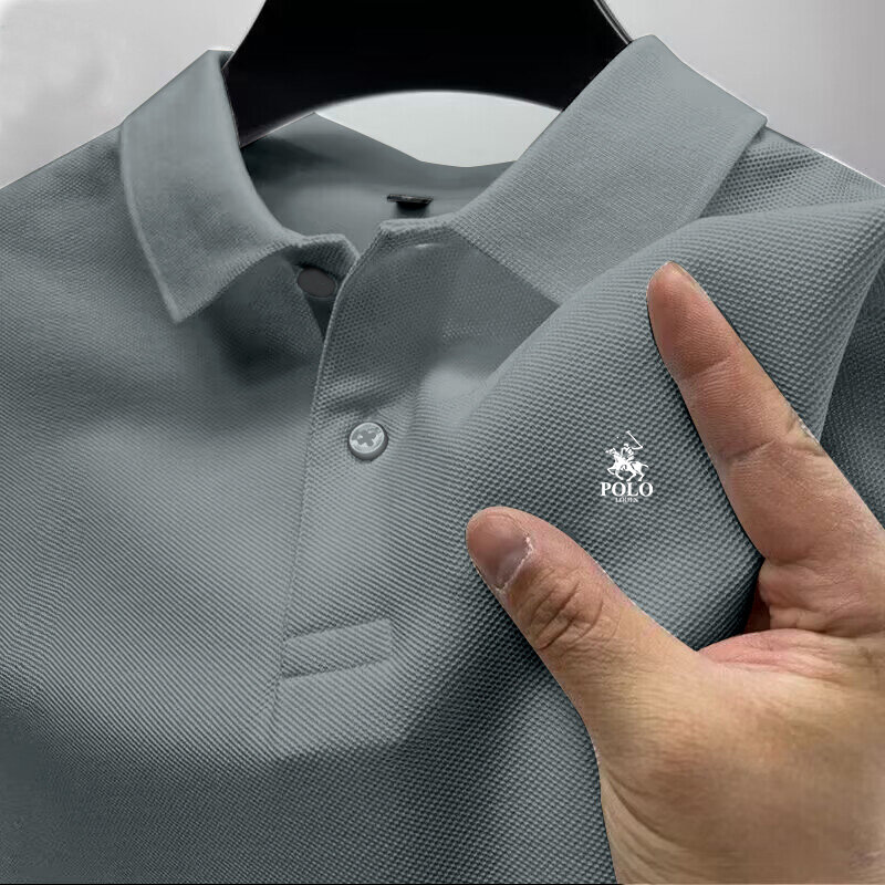 Camiseta casual masculina de botão com gola flip, polo resistente a rugas, top luxuoso, nova moda, verão, 2022