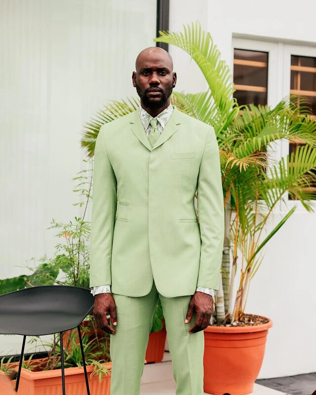 Красивые зеленые мужские костюмы, Свадебные смокинги для жениха, приталенный деловой Блейзер, комплект из 2 предметов, Африканский мужской костюм для мужчин