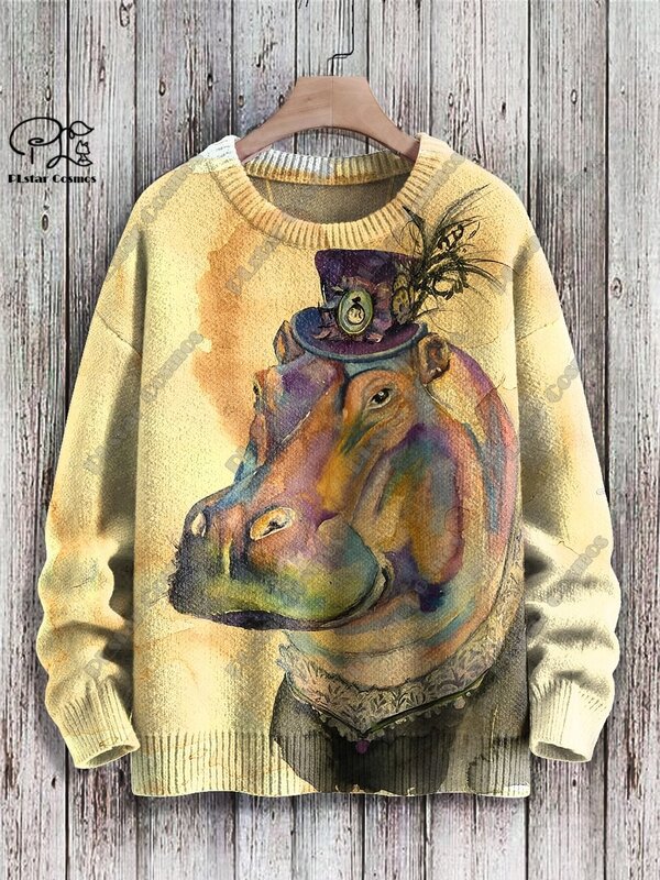 PLstar Cosmos-suéter con estampado 3D de animales, suéter con patrón de cocodrilo Koi, hipopótamo divertido, informal, Unisex