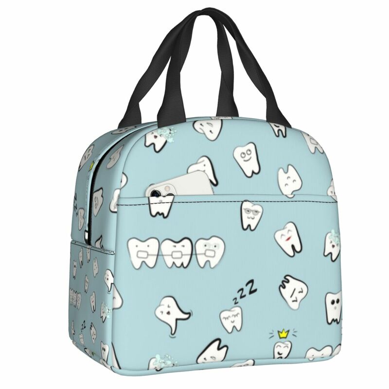 Funny Teeth Tooth Insulated Lunch Bag for Camping Travel Dentist Waterproof Picnic Thermal Cooler Lunch Box Women