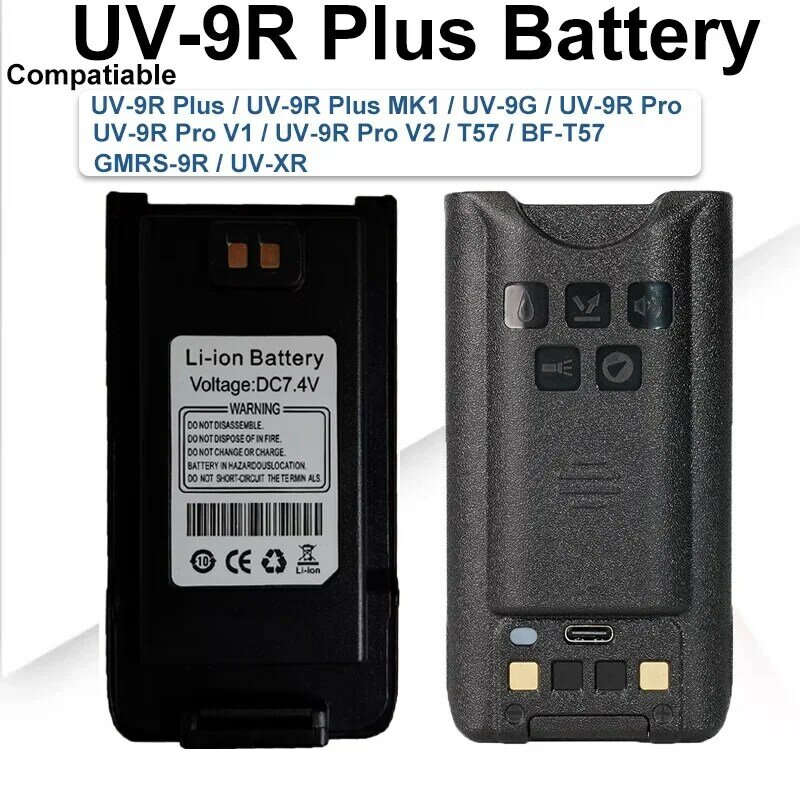 Baofeng UV-9R Pro Type-C Batterie De Charge UV-9R Plus Agrandir Optique Haute Capacité 24.com BL-9 UV9R PRO V1 V2 Radio Remplacement