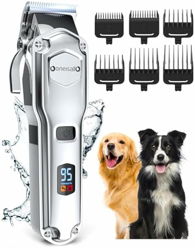 oneisall Dog Clippers for Grooming for Thick Heavy Coats/Low Noise Rechargeable Waterproof Cordless Pet Shaver with Stainless