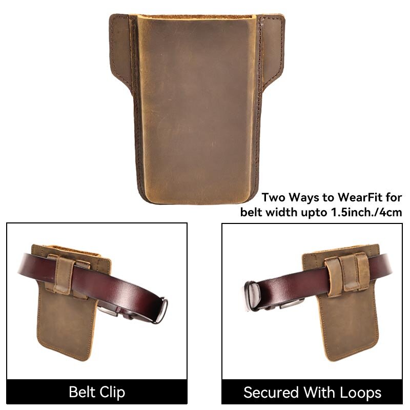 RIYAO-Sacs de taille vintage en cuir pour hommes, étui de téléphone avec boucle de ceinture, grand sac d'optique, coque de téléphone portable, poudres