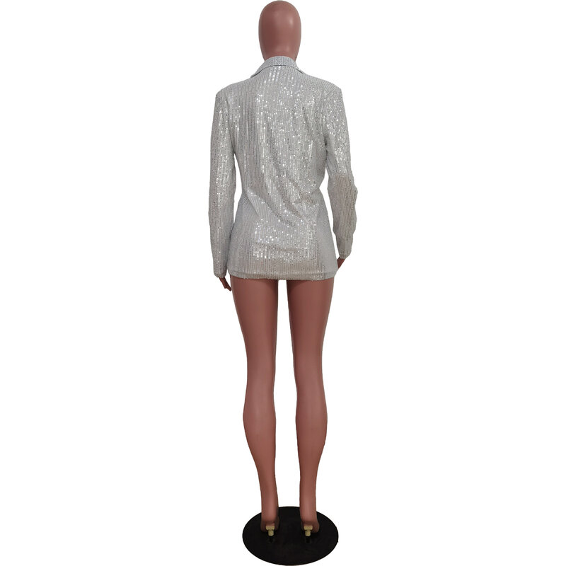 Fashion Single Breasted Sequined Long Sleeve Blazers Jacket Women 2023 Autumn Winter Solid Streetwear Blazer Night Club Coats