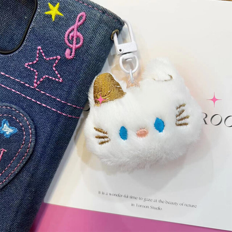 Uroczy pluszowy brelok dla kociaków kot kreskówkowy wisiorek w kształcie lalki klucz para pierścionek plecak Charms do torby samochodu wystrój prezent na Boże Narodzenie