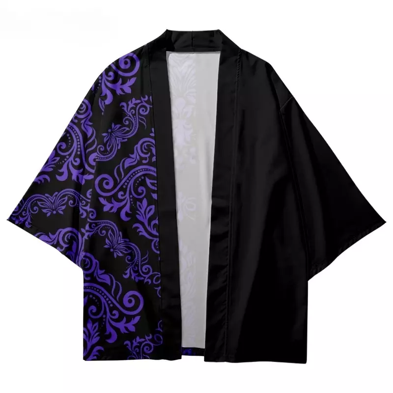 Fashion pakaian jalanan cetak tradisional Kimono Kasual Pria Wanita Cardigan kemeja Cosplay Harajuku Jepang Samurai longgar Haori