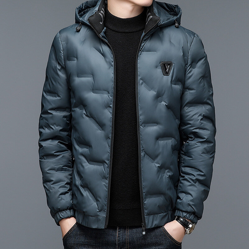 Abrigo cálido de moda para hombre, abrigo de invierno con diseño grueso, informal, Elegante, cuello levantado, ligero, versión coreana, longitud corta
