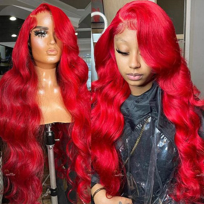 Hot Red Body Wave Lace Front Wig Human Hair 13x4 HD Lace Frontal Wigs for Women Red Colored Human Hair Wigs Pre-Plucked 32Inch