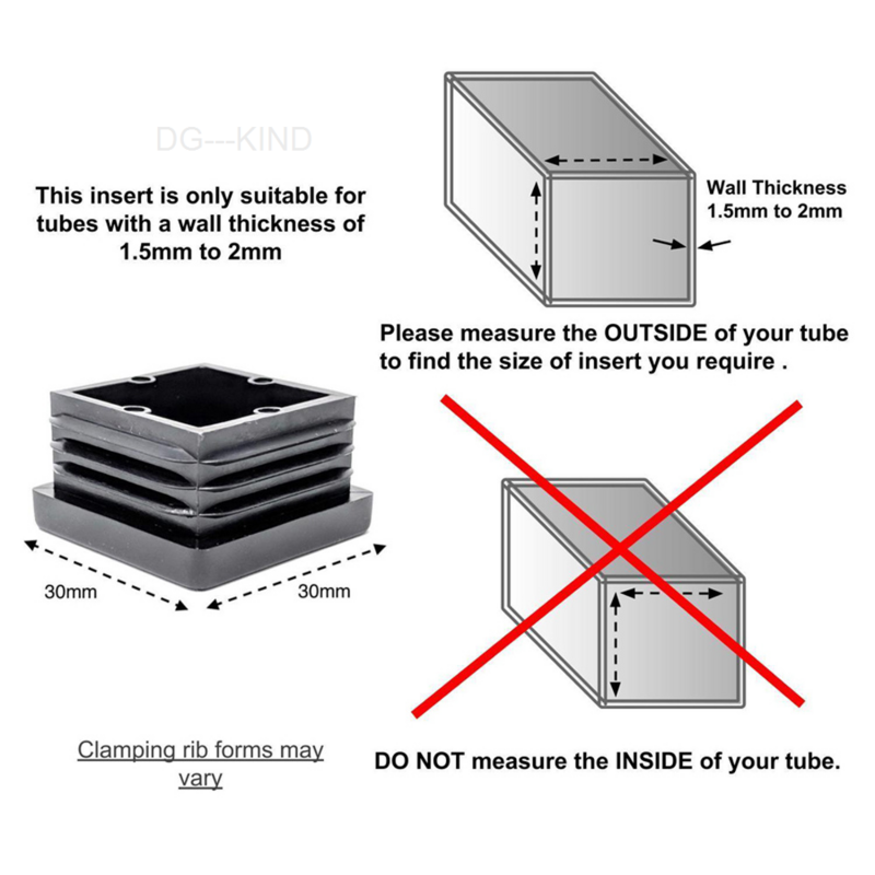 Tapas de plástico negro para tapones de tubo, 1/2/5/10 unidades, 60x60mm, 60x80mm, 60x100mm, 60x120mm