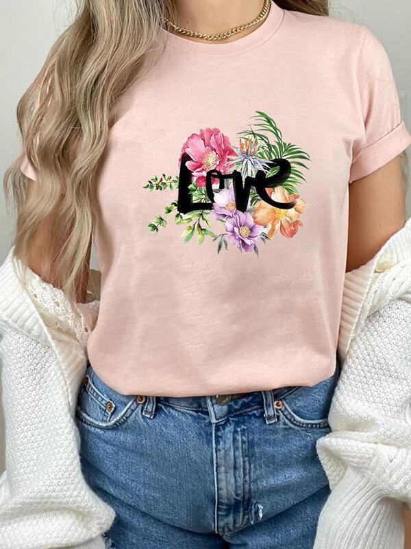 Flower Sweet 90s Trend Cute Tee Clothes Fashion Short Sleeve Print T Shirt Summer Top Basic Women Clothing Graphic T-shirts