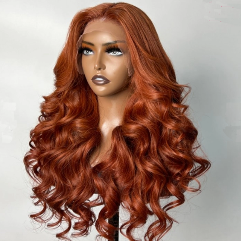 Preplucked Long Soft 180Density 26“ Orange Brown Body Wave  Lace Front Wig For Women BabyHair Glueless Heat Resistant Daily Wig