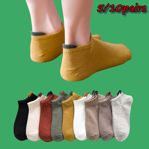 5/10 Pairs Boat Socks Cotton Shallow Mouth Low-top Short Socks Sweat-absorbent Men's Spring And Summer Ear Boat Socks