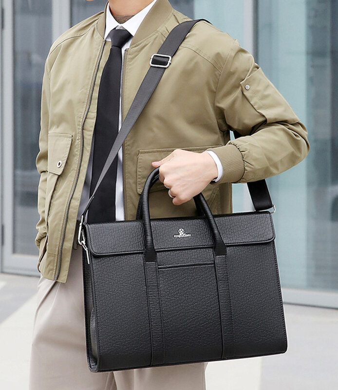 Luxury Genuine Leather Men's Briefcase Vintage Laptop Computer Bag Large Capacity Handbag Business Male Shoulder Messenger