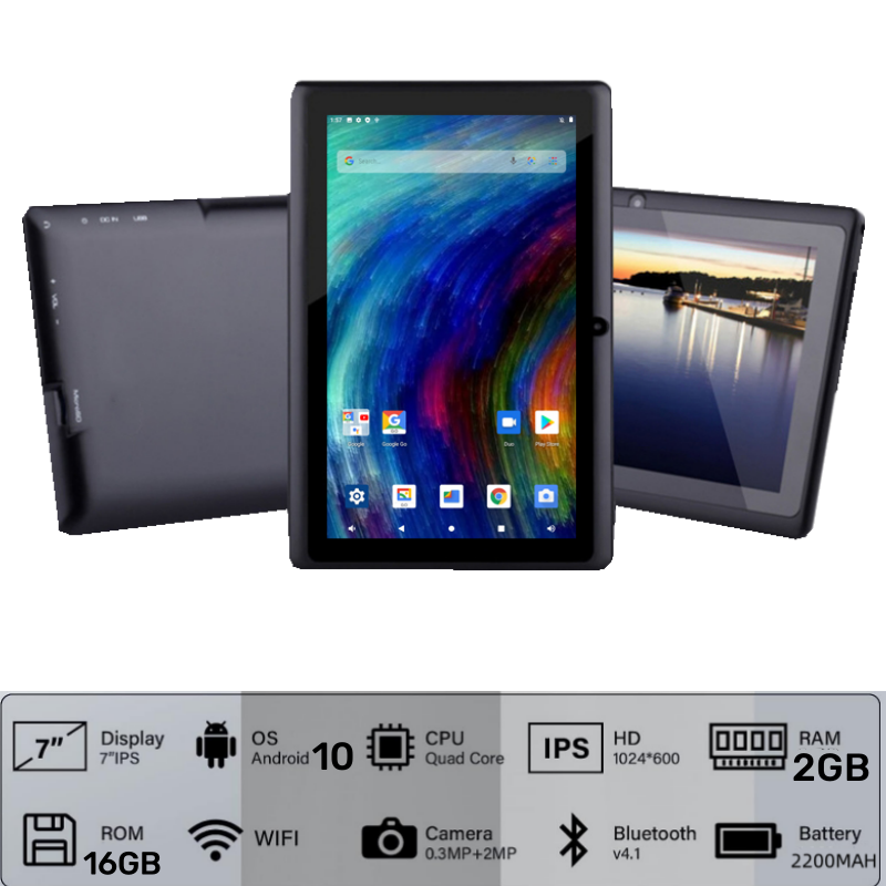 A33 Q8 Android 10 Tablet PC, 2GB de RAM, 16GB ROM, Quad Core, câmera dupla, WiFi, 1,2 GHz, 2500mAh, bateria Li-ion, 7 ", vendas quentes