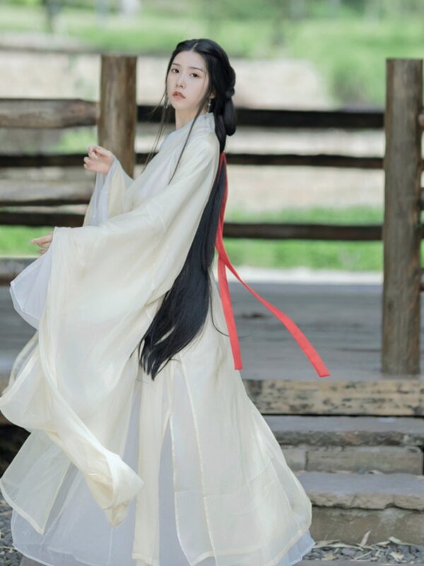 2024 New Hanfu Women Wei Jin Style Cool Style Ancient Costume Jin Made Cross-collar Super Fairy Elegancka sukienka w starożytnym stylu