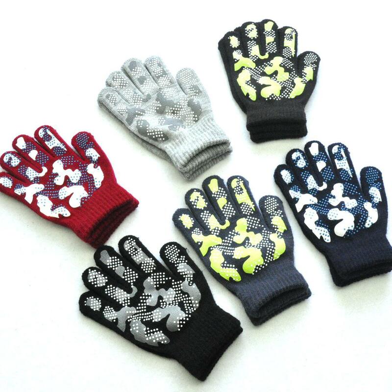 5-11Y dzieci zimowe dzianinowe ciepłe rękawiczki dla chłopców dziewcząt Student nowy kamuflaż rękawice antypoślizgowe kolarstwo na świeżym powietrzu rękawice narciarskie