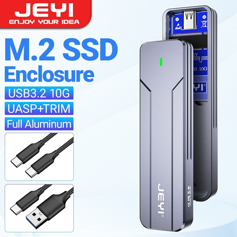 JEYI M.2 NVMe NGFF SSD Enclosure, Full Aluminum USB 3.2 Gen 2 10Gbps PCIe Or SATA 6Gbps M-Key B- Key M.2 Case Support Trim UASP