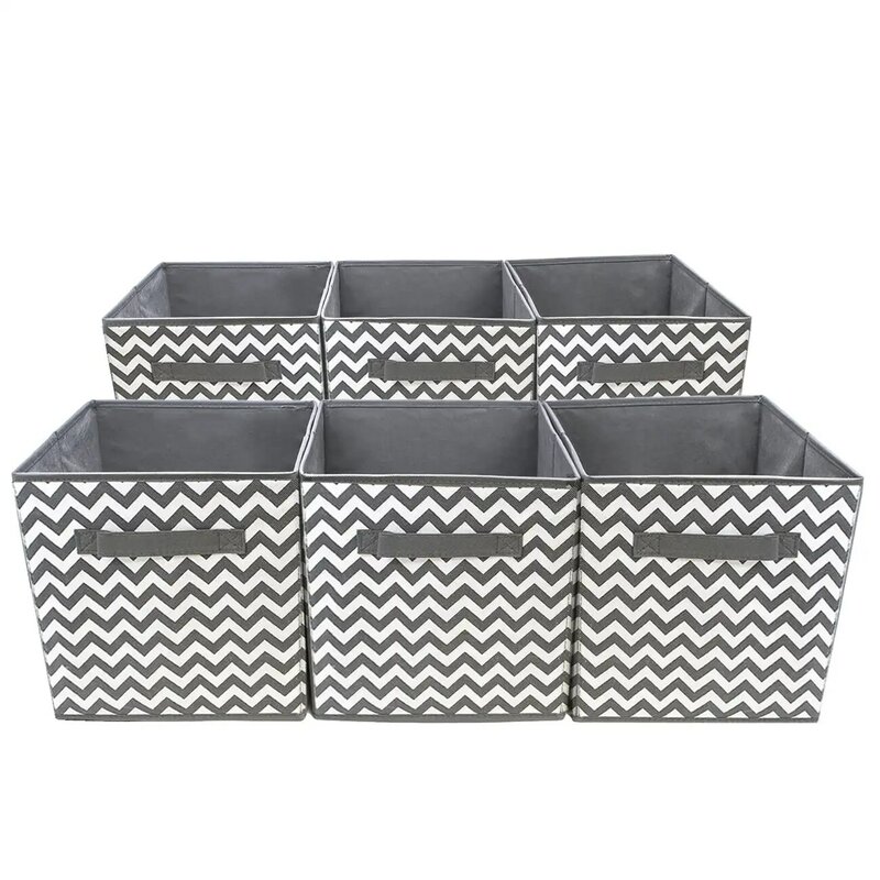 Fabric Cube Storage Basket Bins for Adults and Children (Chevron Gray/White, 6-Pack)