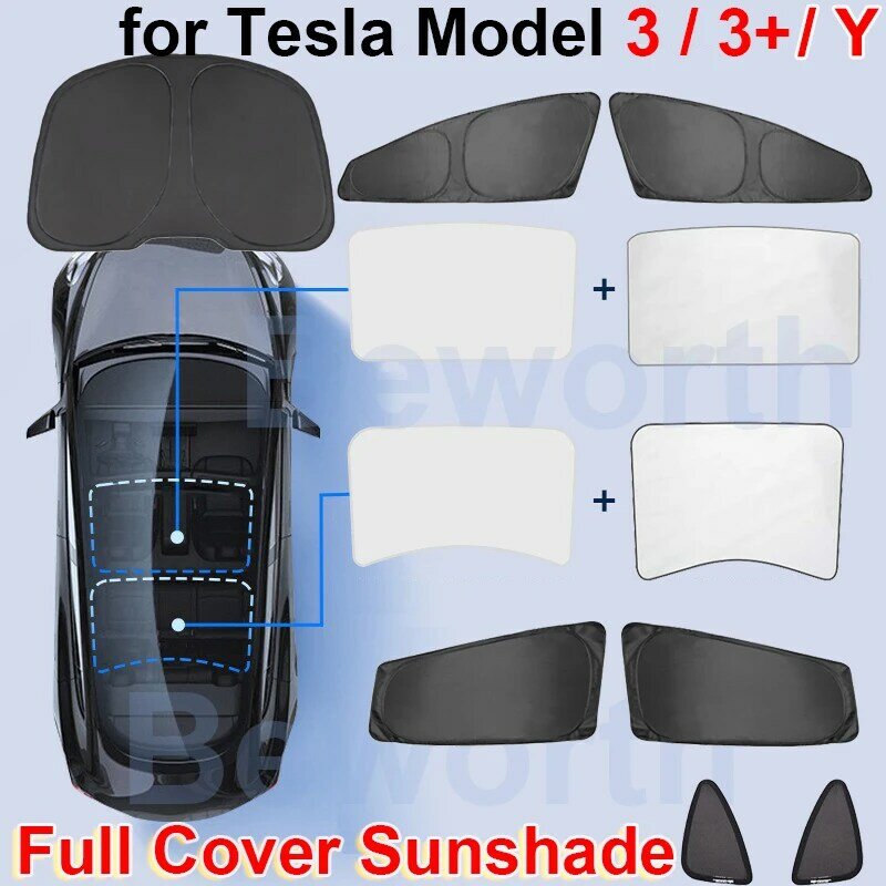 Sombreado de techo de vidrio solar para Tesla, Modelo 3 Highland 2024, parasol de techo, ventana delantera, red de protección UV, accesorios